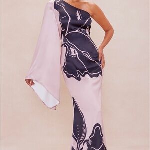 Elegant One-Shoulder Black and Pink Dress